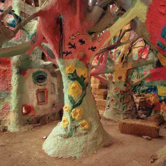 Salvation Mountain's interior is adorned with an adobe and concrete "Salvation Tree."
